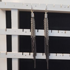 Silver and Black Chain Tassel Earrings